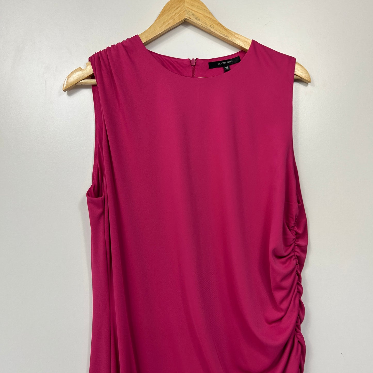 Portmans Berry Sorbet Pink Asymmetric Draped Dress - Size 16