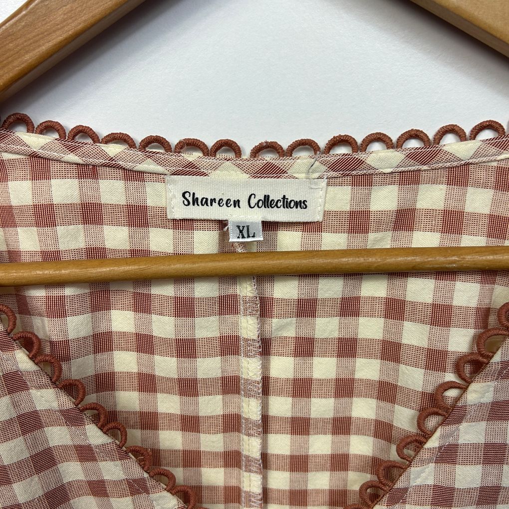 Shareen Collections Brown Gingham Check Cotton Top - Size XL