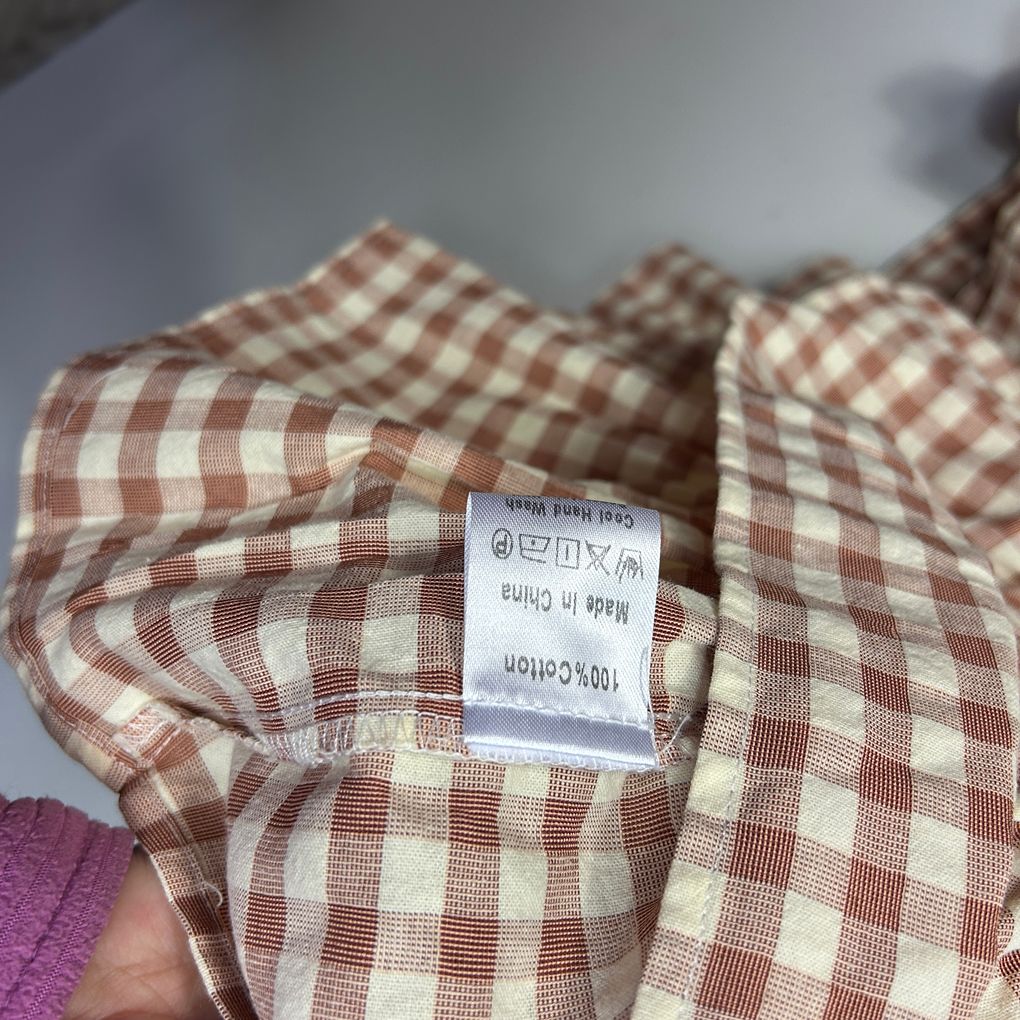 Shareen Collections Brown Gingham Check Cotton Top - Size XL