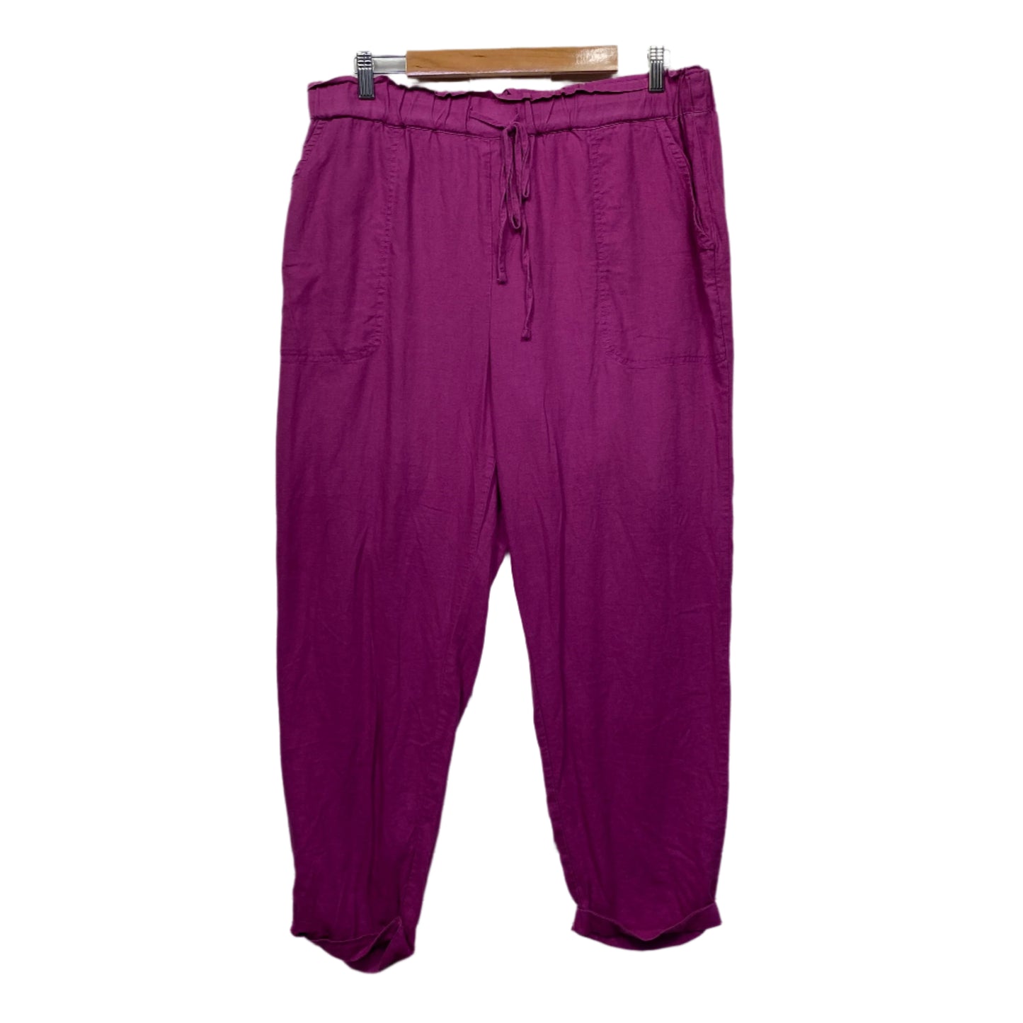 Autograph Linen Pants Size 14 Purple Pockets Elastic Waist