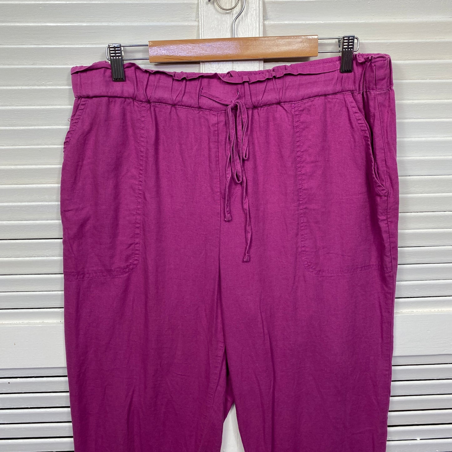 Autograph Linen Pants Size 14 Purple Pockets Elastic Waist