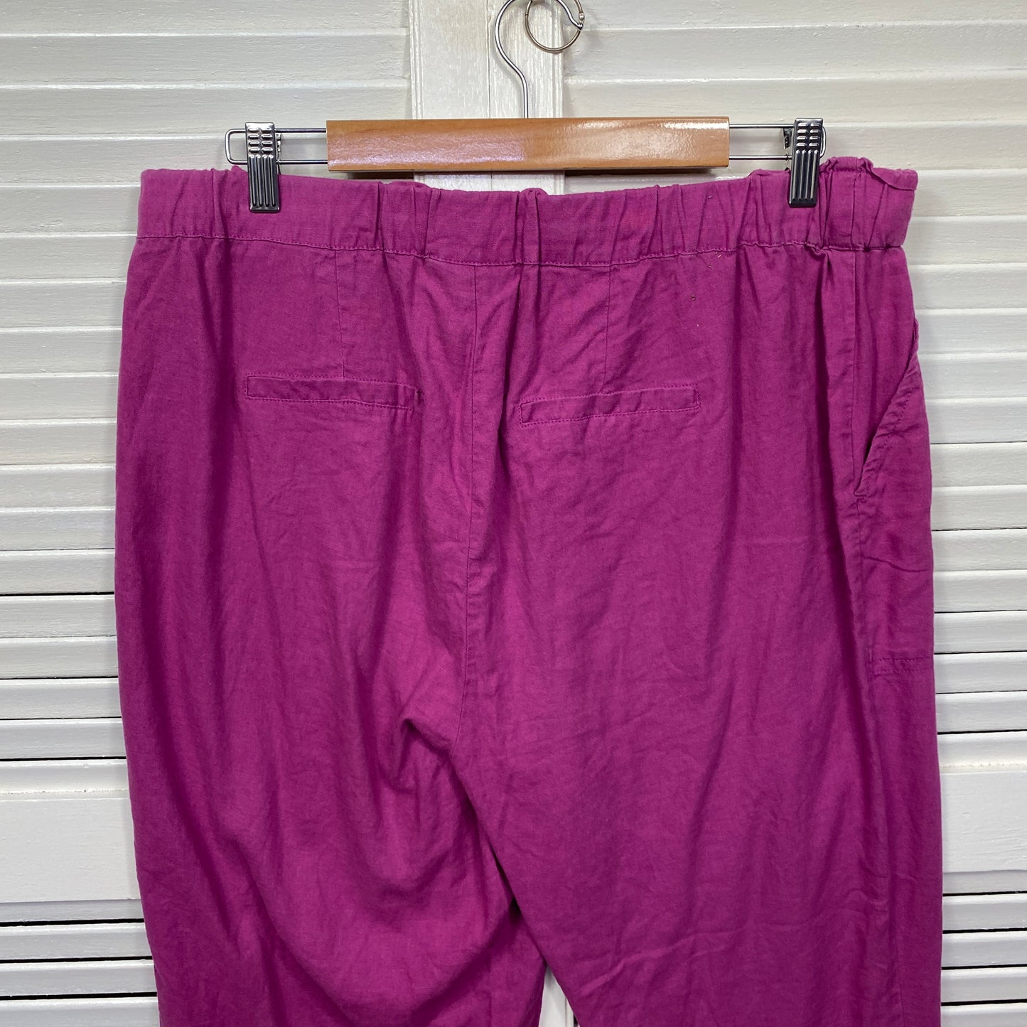 Autograph Linen Pants Size 14 Purple Pockets Elastic Waist