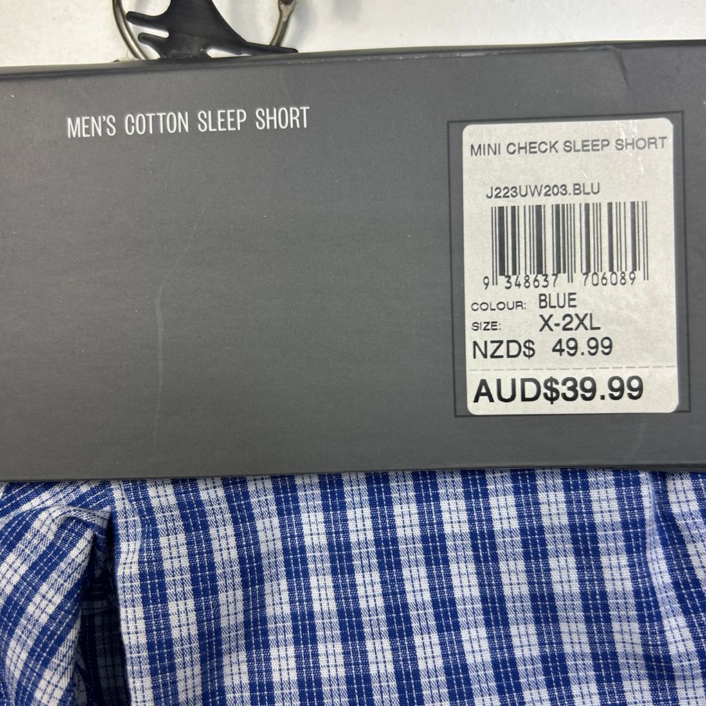 Johnny Bigg Blue Check Sleep Shorts - Size XL-2XL