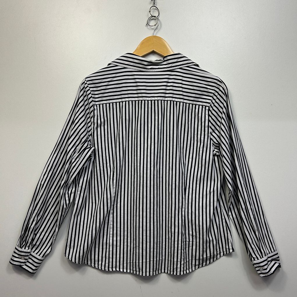 Trent Resort Black & White Striped Cotton Shirt - Size 16