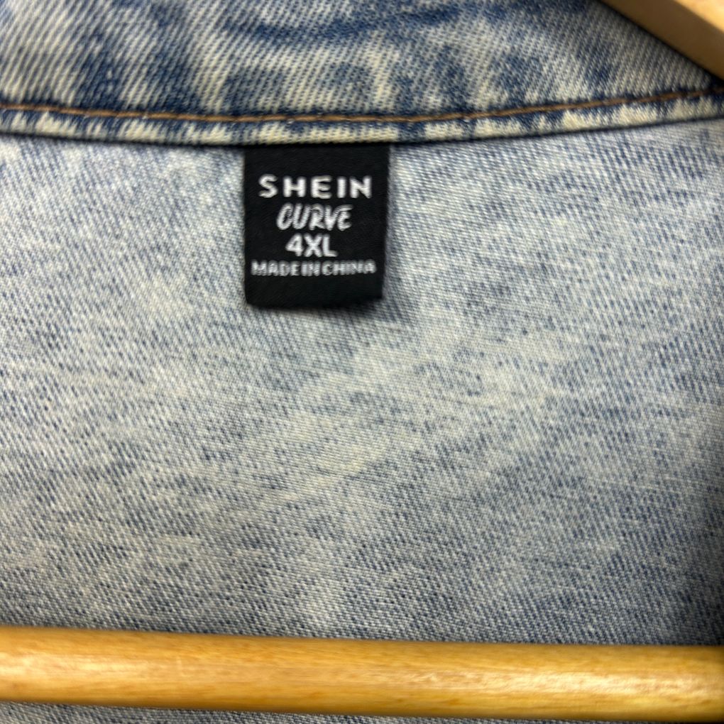 Shein Blue Denim Crop Jacket - Size 4XL