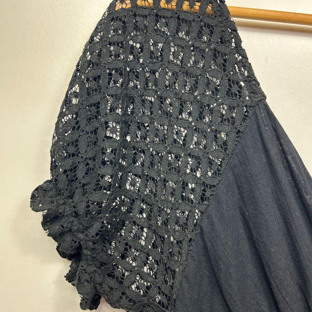 Ruby Street Black Cotton Crochet Trim Maxi Dress - Size 12