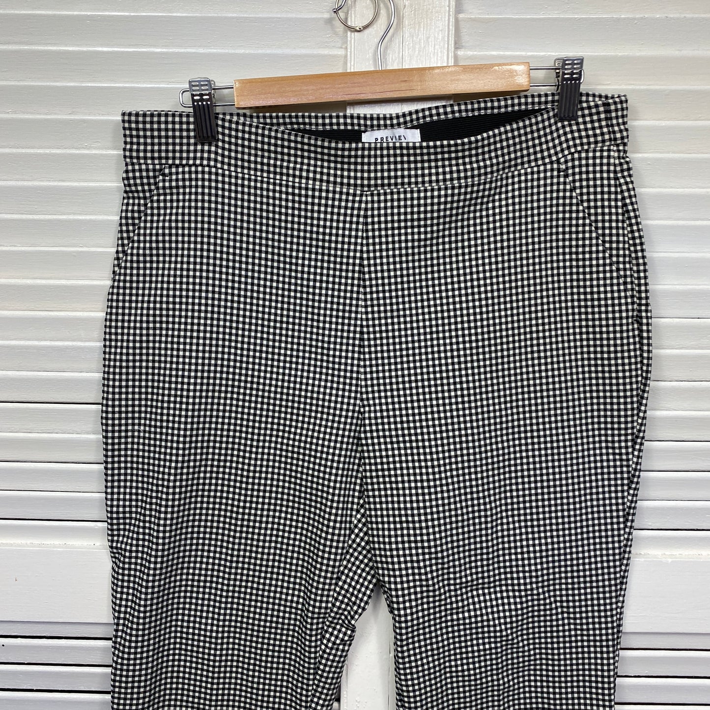 Preview Pants Size 14 Pockets Black White Gingham Check Pull On Elastic Waist