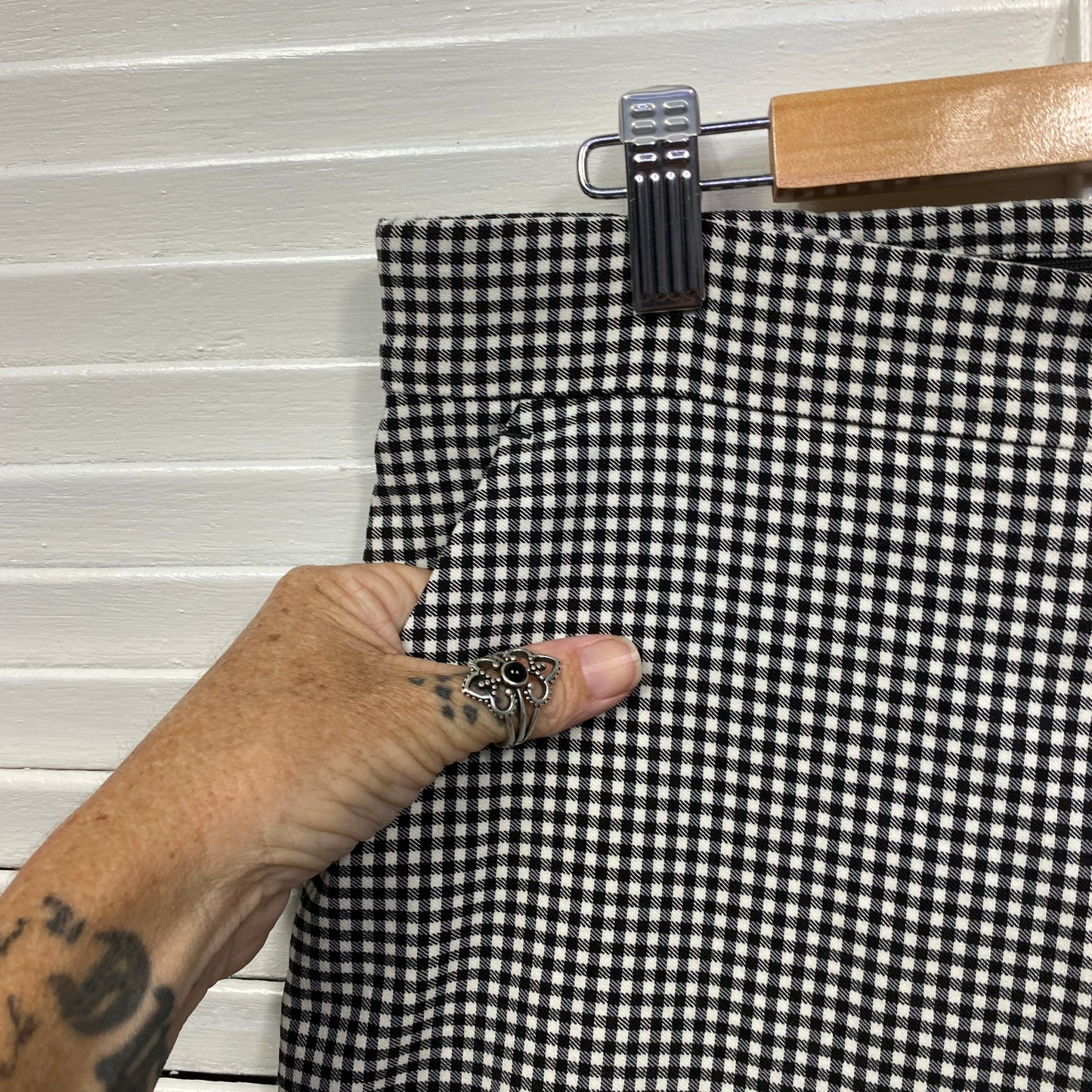 Preview Pants Size 14 Pockets Black White Gingham Check Pull On Elastic Waist