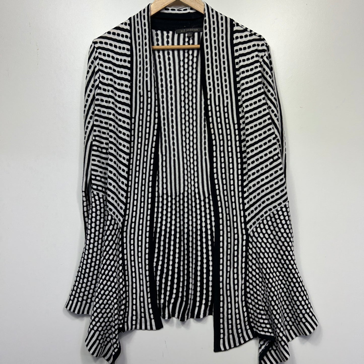 Liz Jordan Black and White Striped Cardigan - Size L