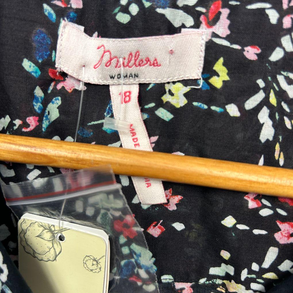 Millers Black Cotton Floral Top - Size 18