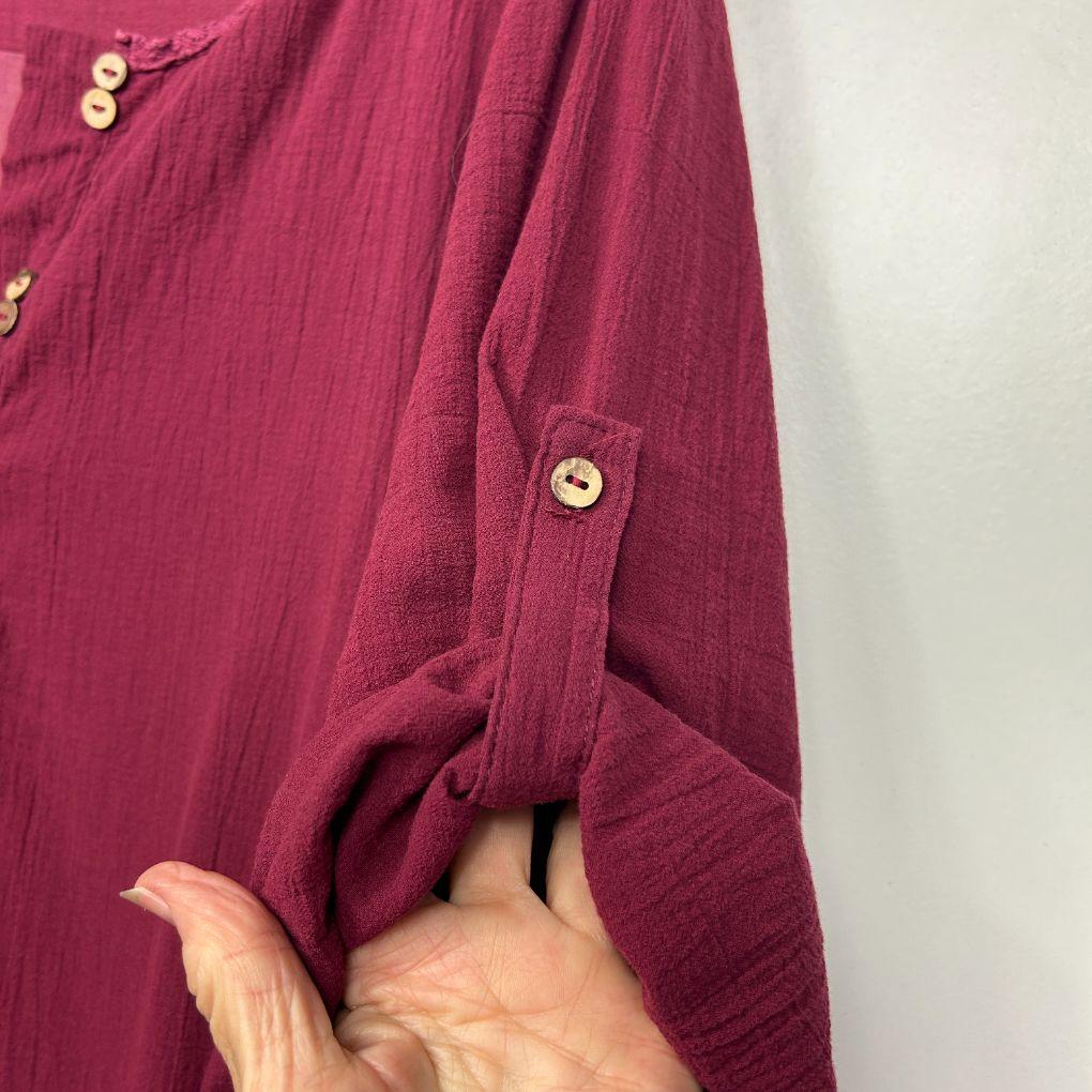 Gracila Burgundy Layered Cotton Dress - Size 5XL