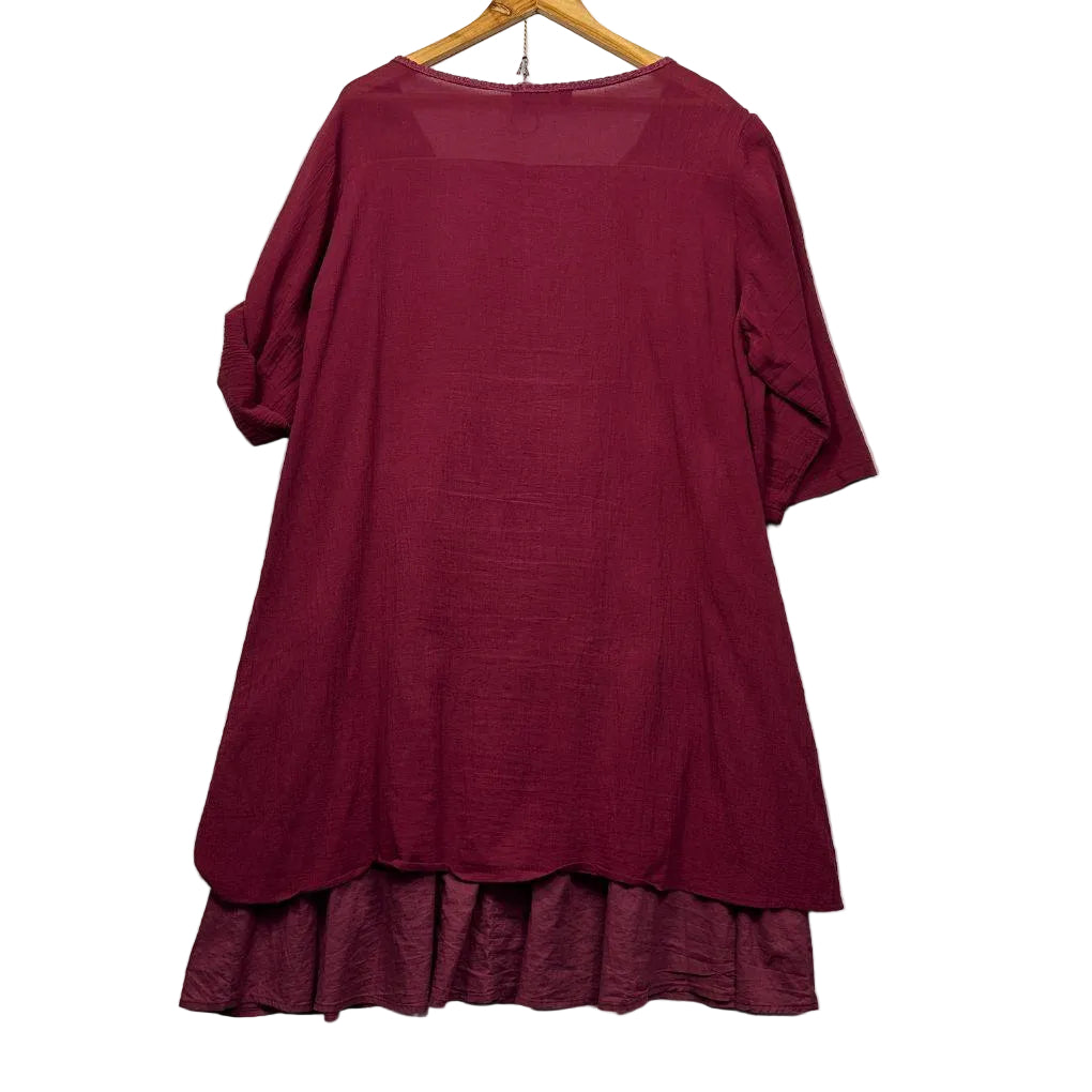 Gracila Burgundy Layered Cotton Dress - Size 5XL