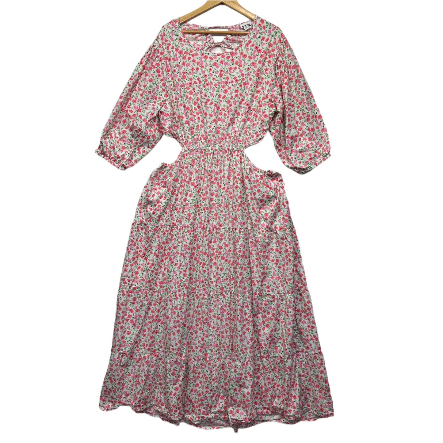 Neon Rose Maxi Cut Out Dress Size 22/24 Floral 3/4 Sleeve