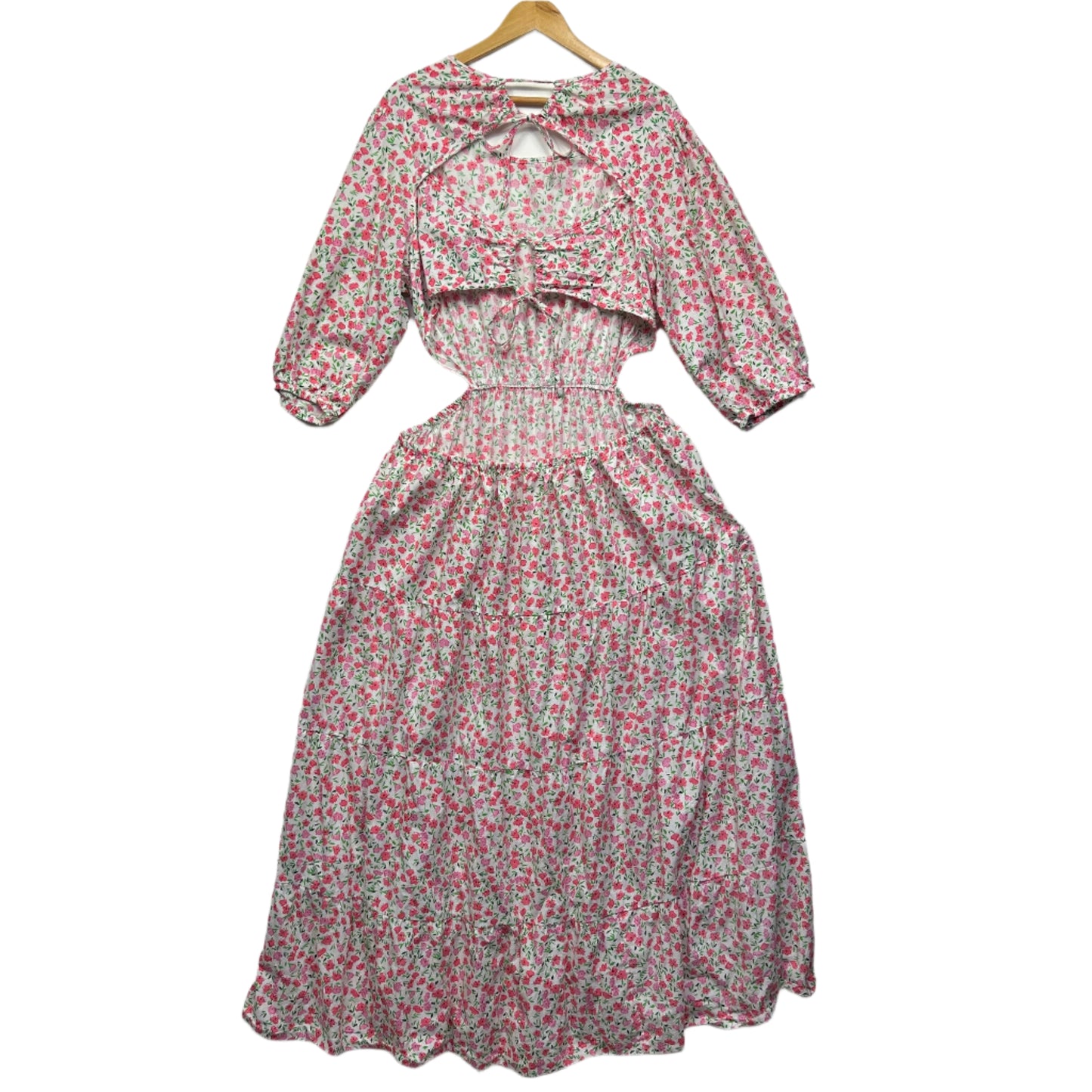 Neon Rose Maxi Cut Out Dress Size 22/24 Floral 3/4 Sleeve