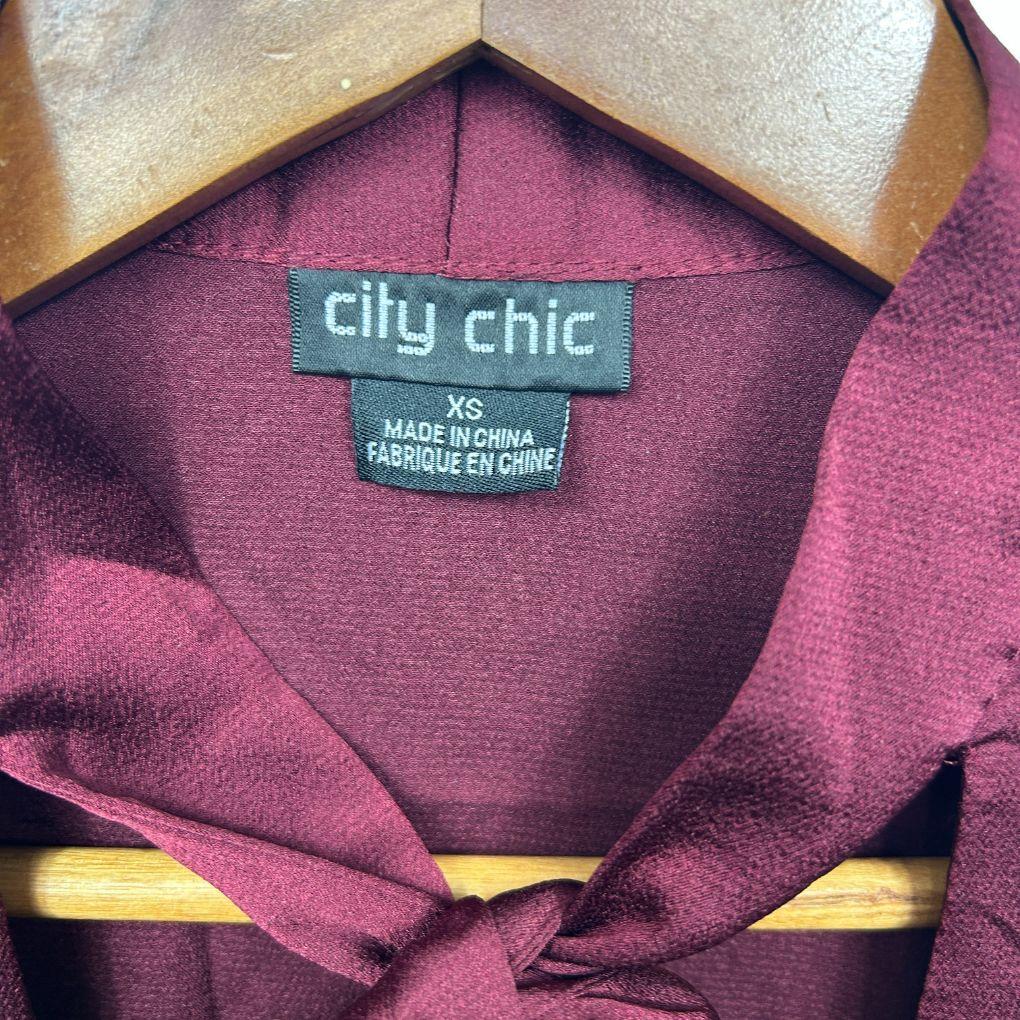 City Chic Burgundy Lace Sleeve Top - Size 14/XS