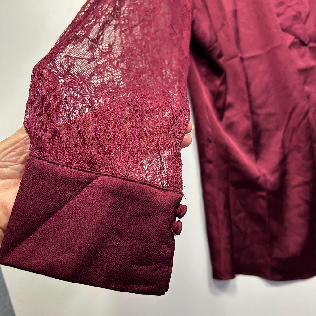 City Chic Burgundy Lace Sleeve Top - Size 14/XS