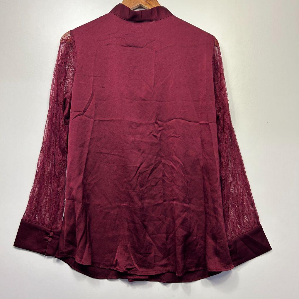 City Chic Burgundy Lace Sleeve Top - Size 14/XS