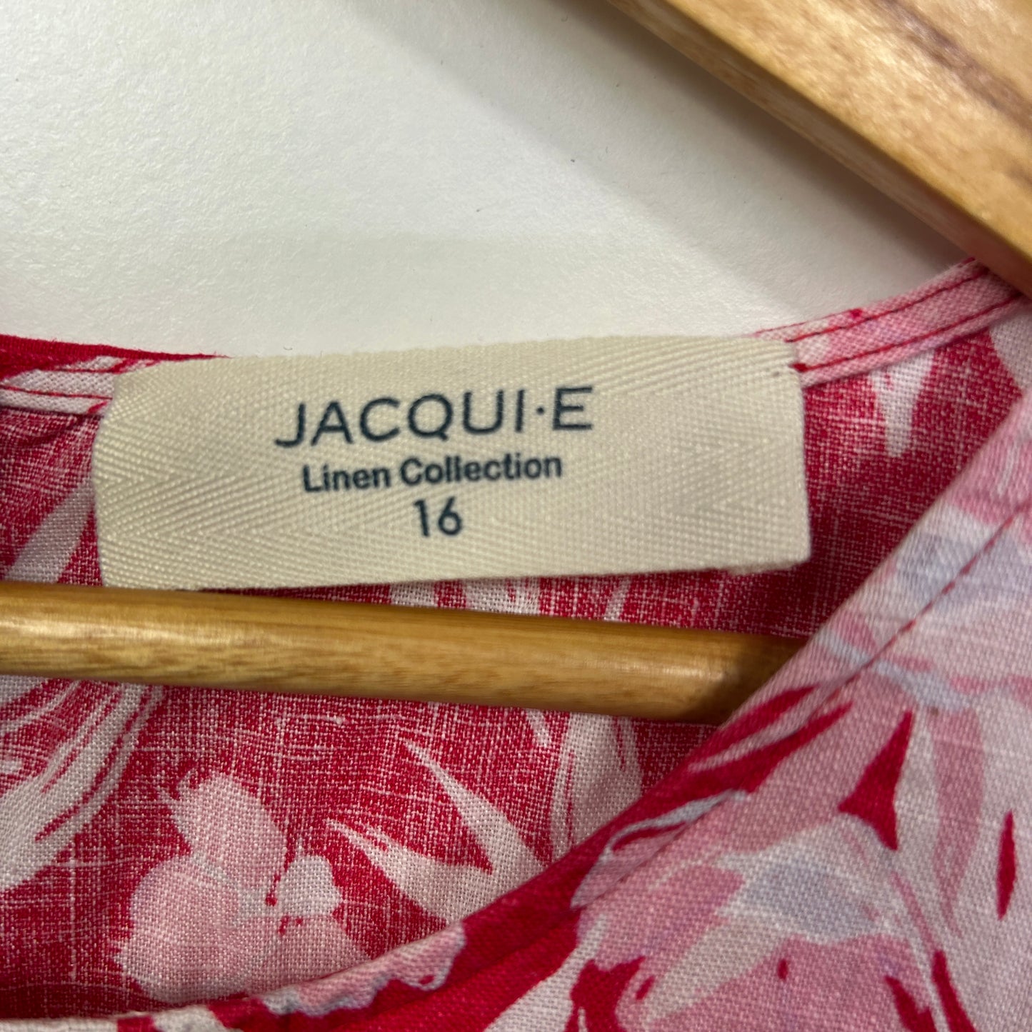 Jacqui E Red Floral Linen Sleeveless Dress - Size 16