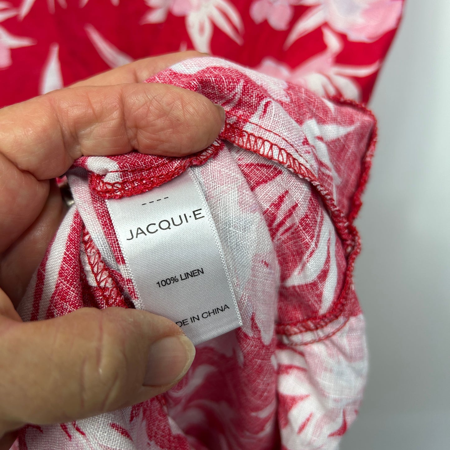 Jacqui E Red Floral Linen Sleeveless Dress - Size 16