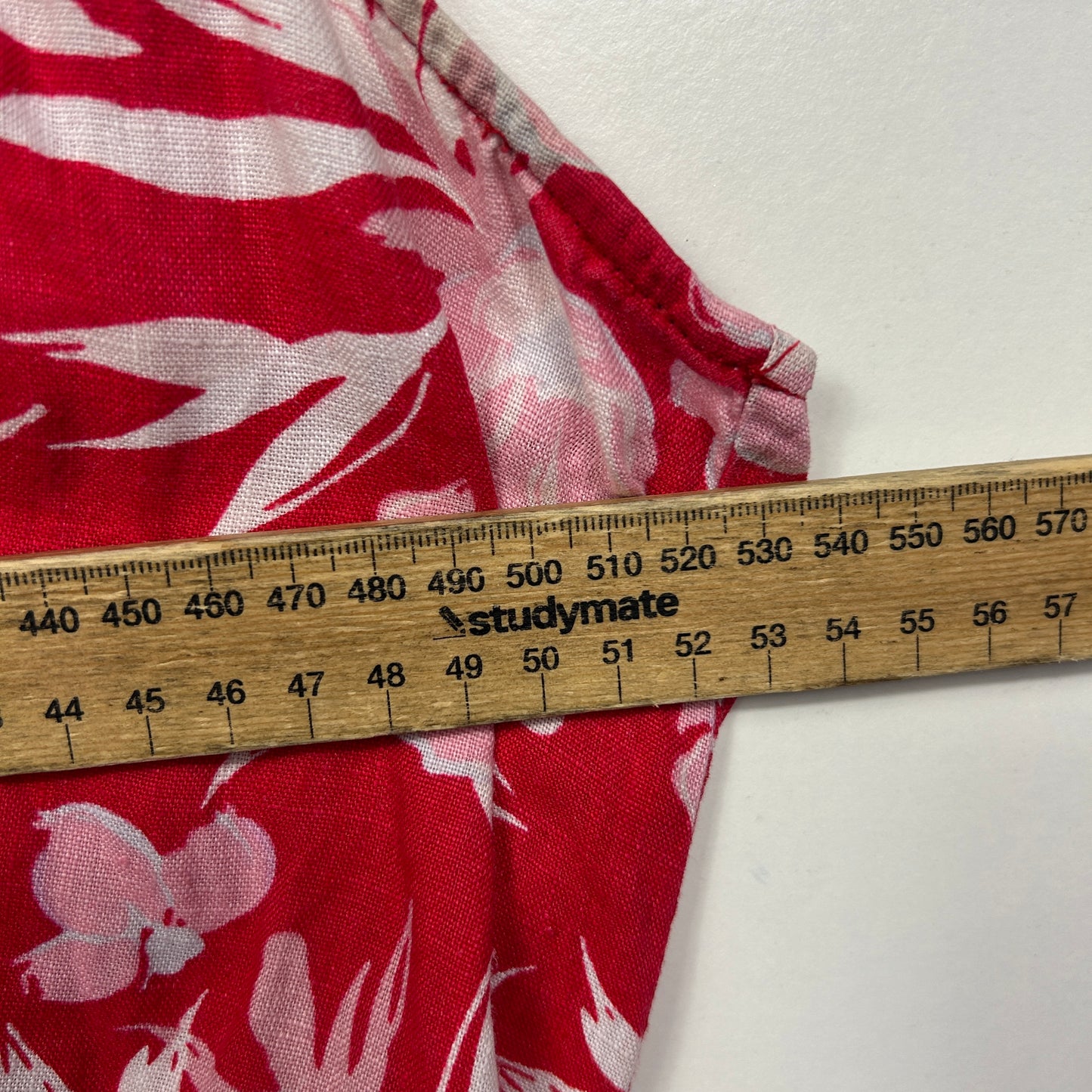 Jacqui E Red Floral Linen Sleeveless Dress - Size 16