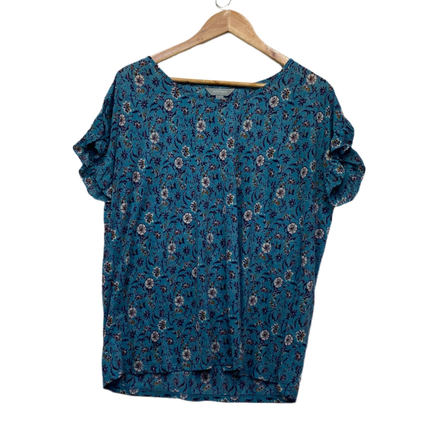 Suzanne Grae Top Size 14 Large Teal Floral Short Sleeve