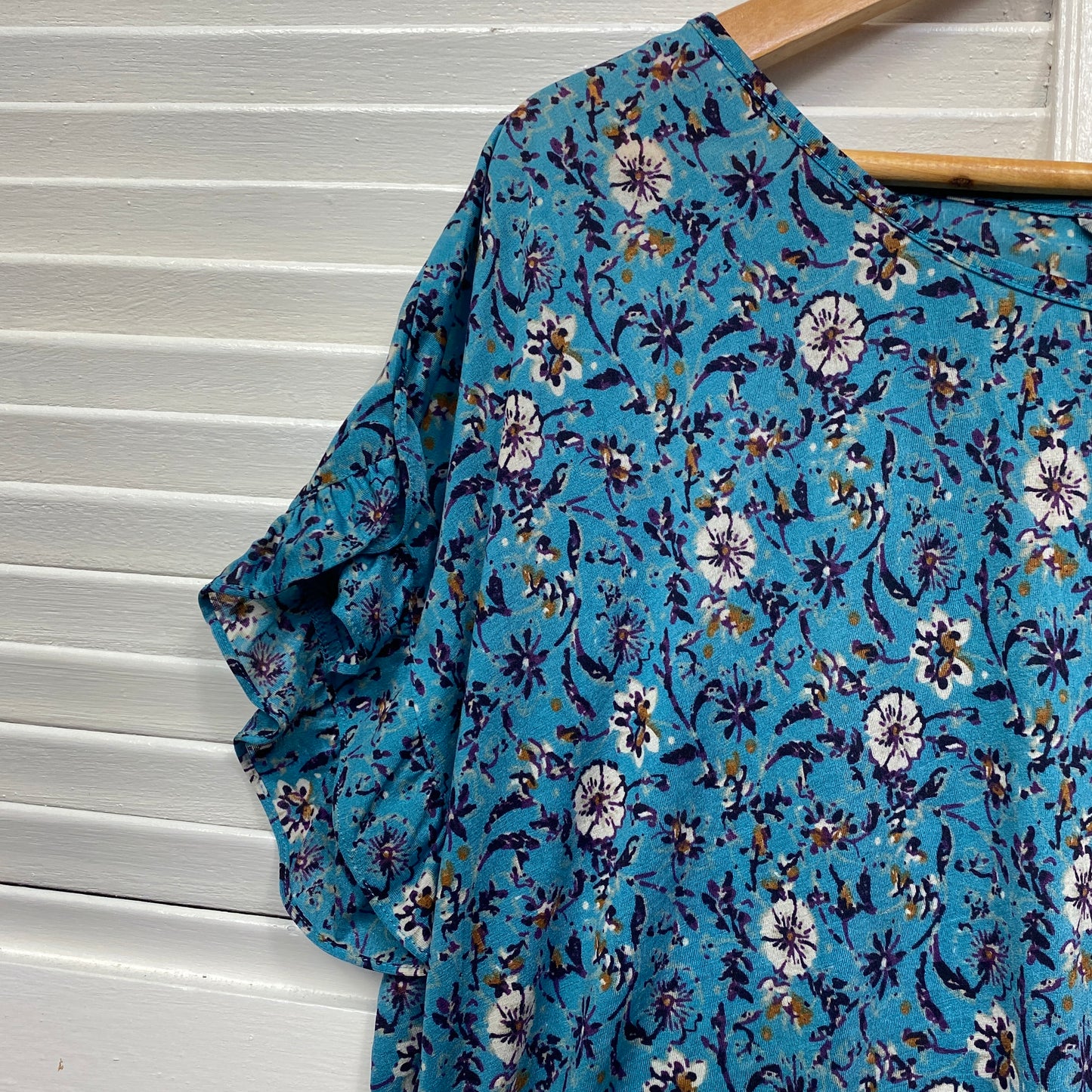 Suzanne Grae Top Size 14 Large Teal Floral Short Sleeve