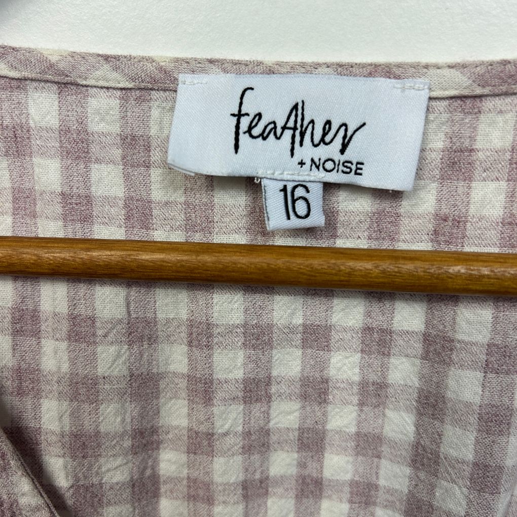 Feather + Noise Pink Check Cotton Dress - Size 16