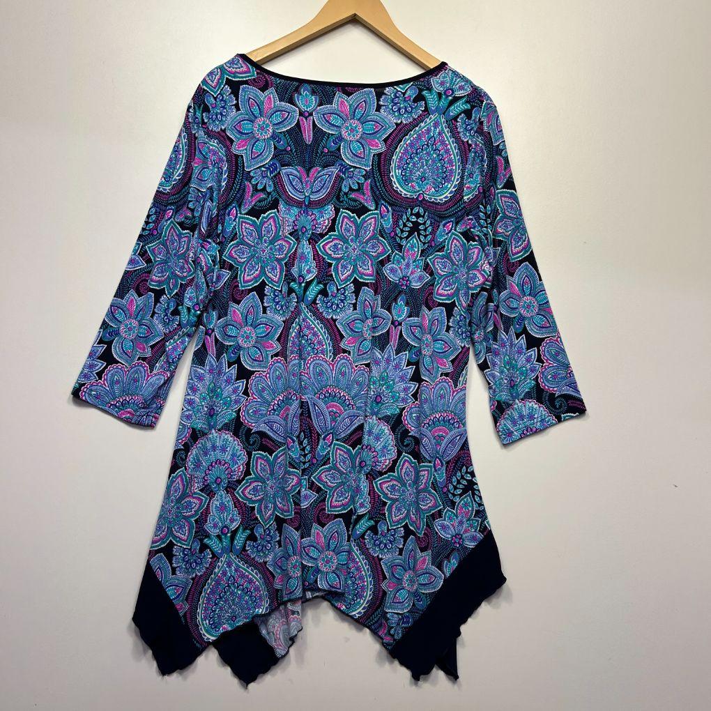 Nina Leonard Teal Paisley Top - Size XXL