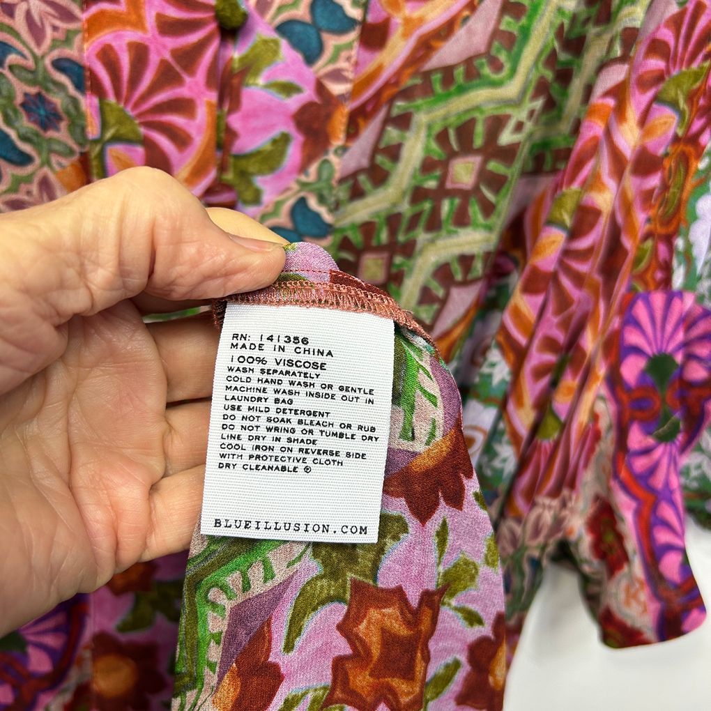 Blue Illusion Multicoloured Floral Sheer Dress - Size XL