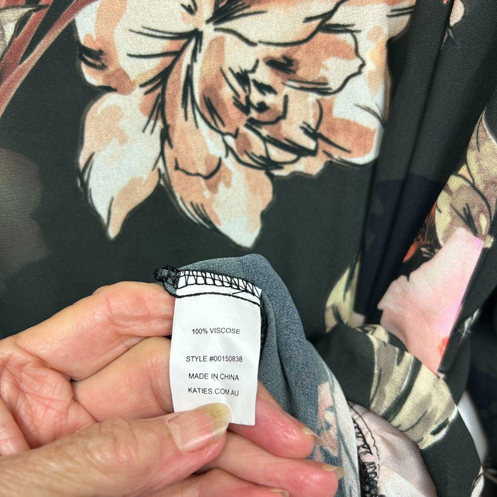 Katies Olive Floral Sheer Top - Size 20