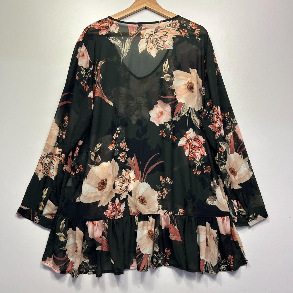 Katies Olive Floral Sheer Top - Size 20