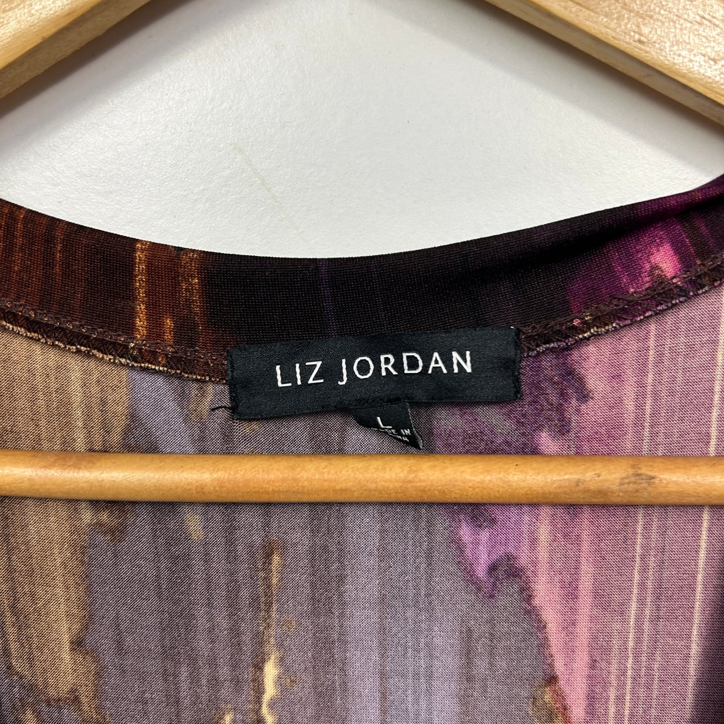 Liz Jordan Purple Multicoloured Abstract Faux Wrap Dress - Size L