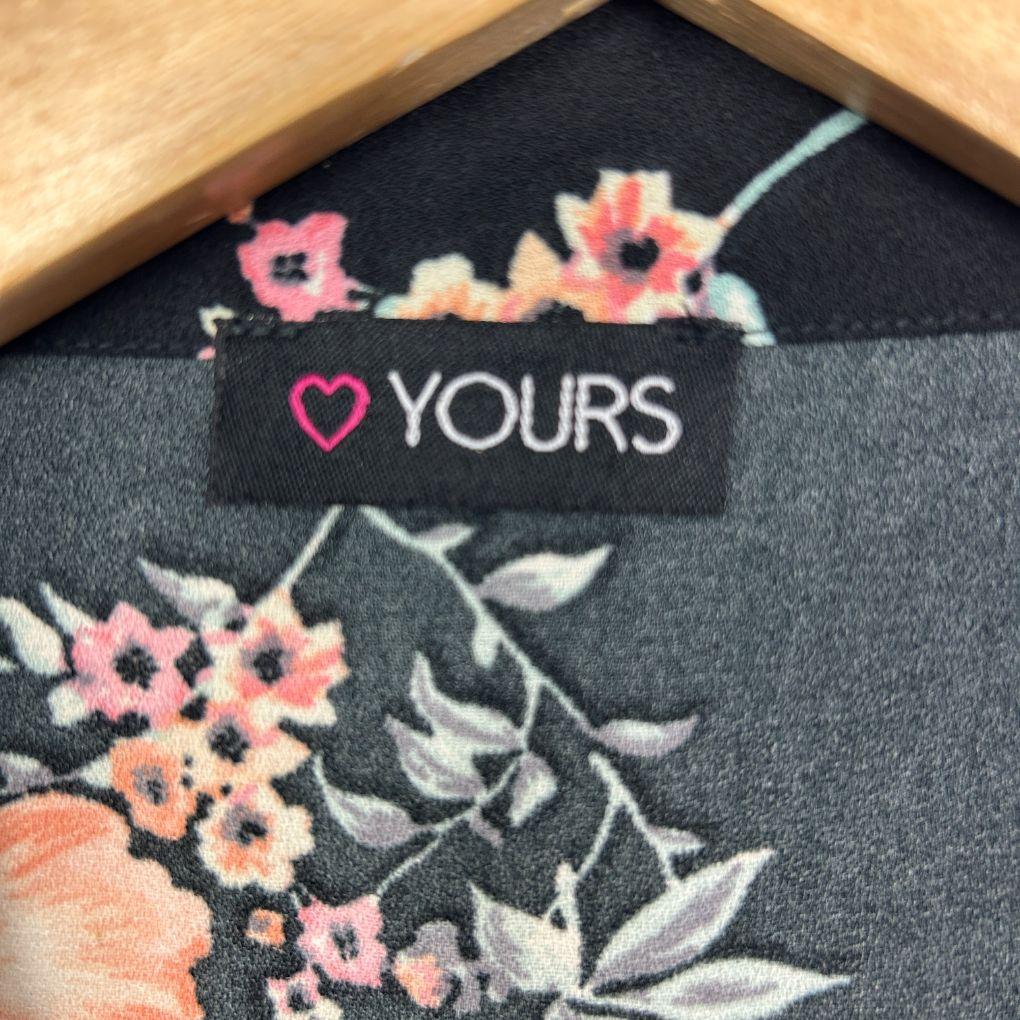 Yours Black Floral Kimono - Size 30/32