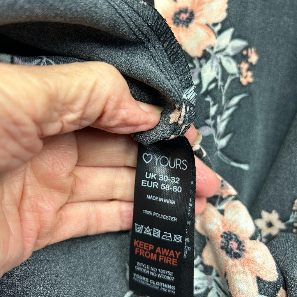 Yours Black Floral Kimono - Size 30/32