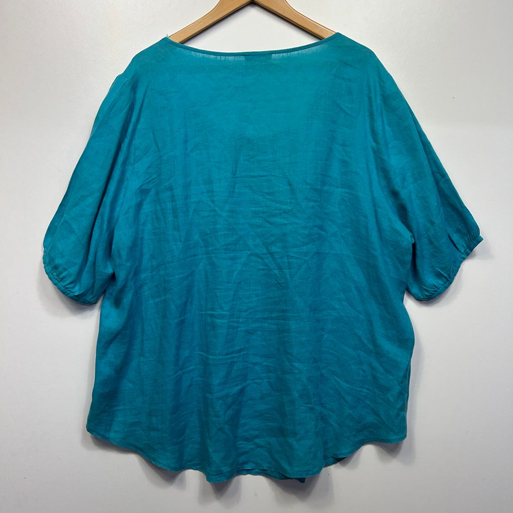 Moda Teal Linen Top - Size 22