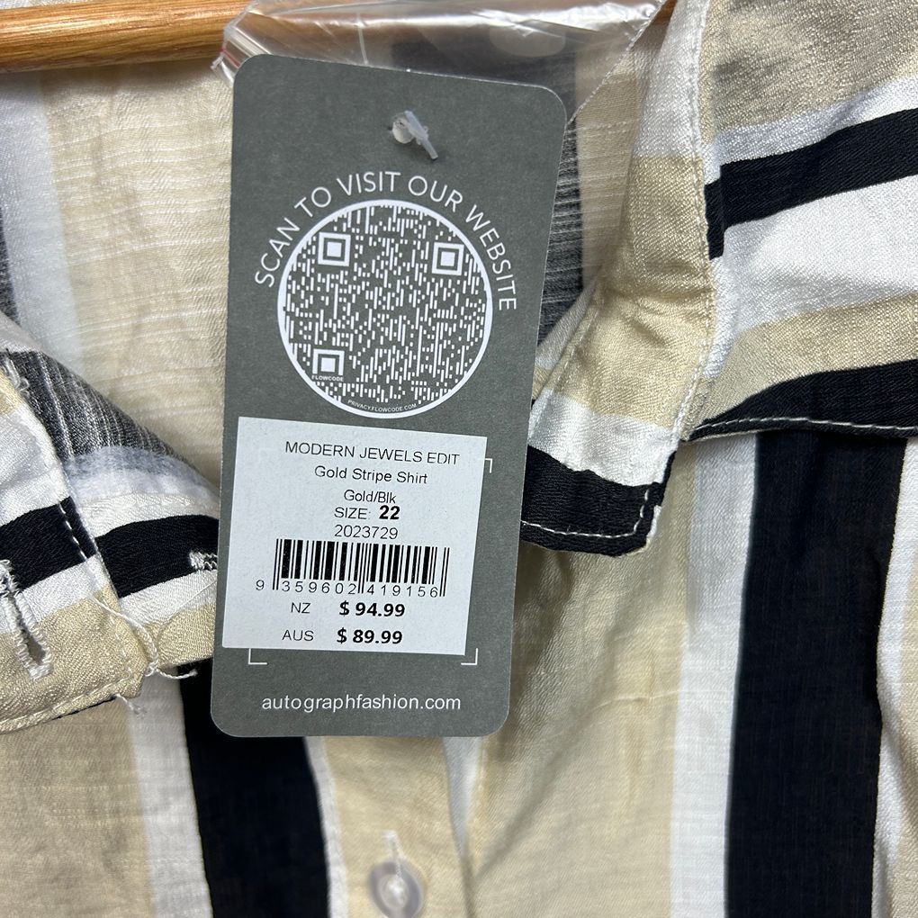 Autograph Beige and Black Stripe Shirt - Size 22