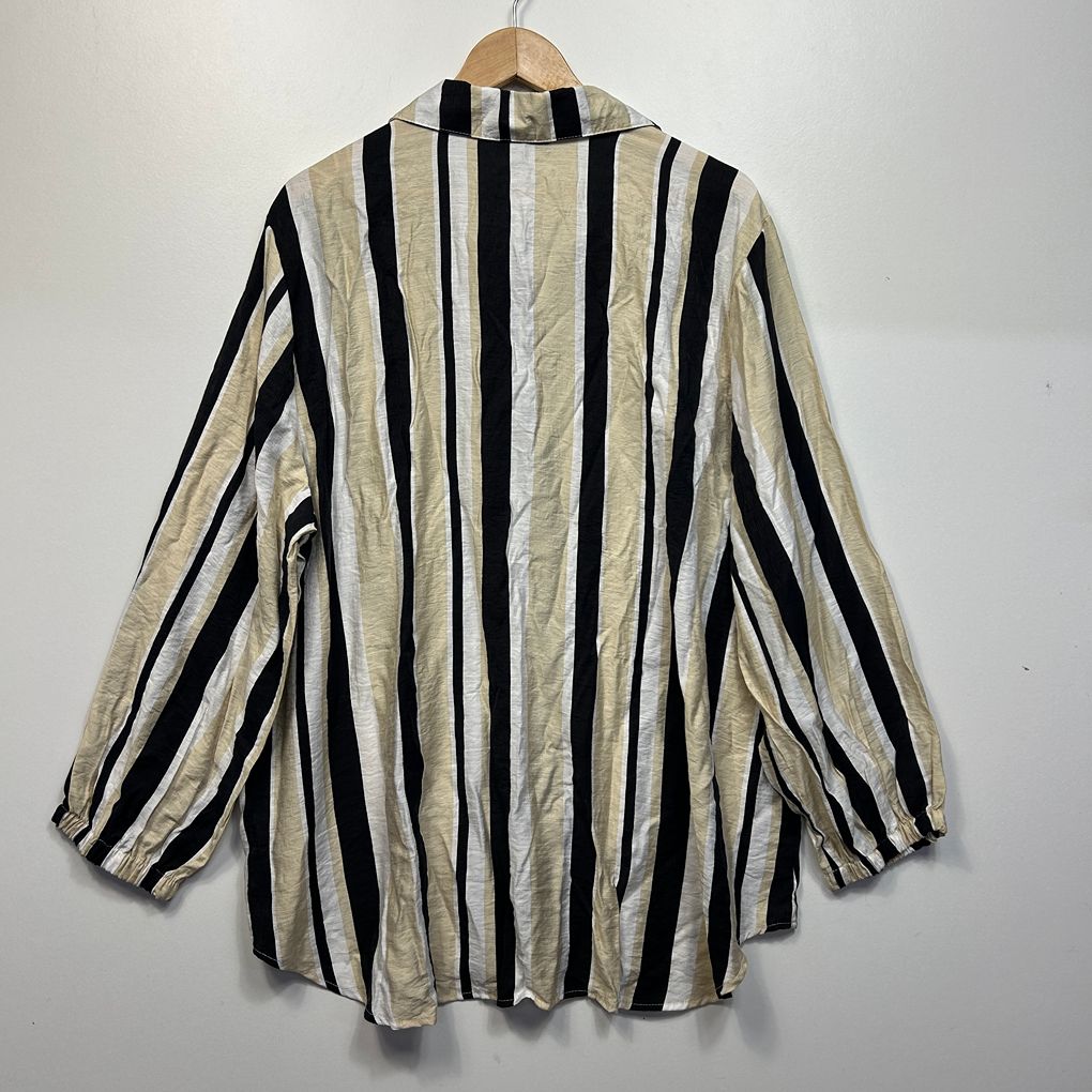 Autograph Beige and Black Stripe Shirt - Size 22