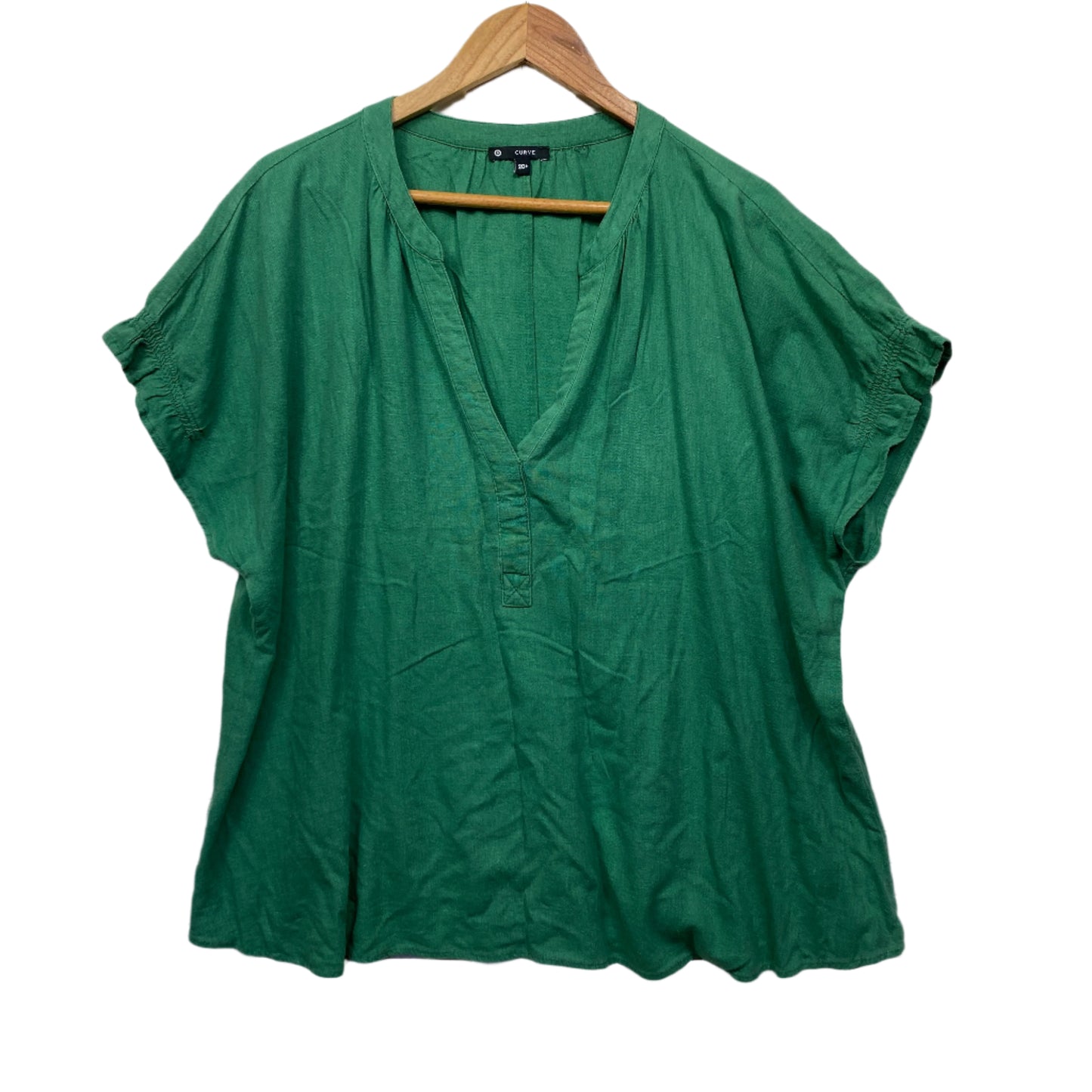 Target Top Size 20 Green Short Sleeve Linen Blend V Neck