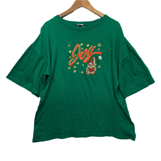 Christmas Tshirt Top Size XL 16 Green Short Sleeve Vintage Embroidered