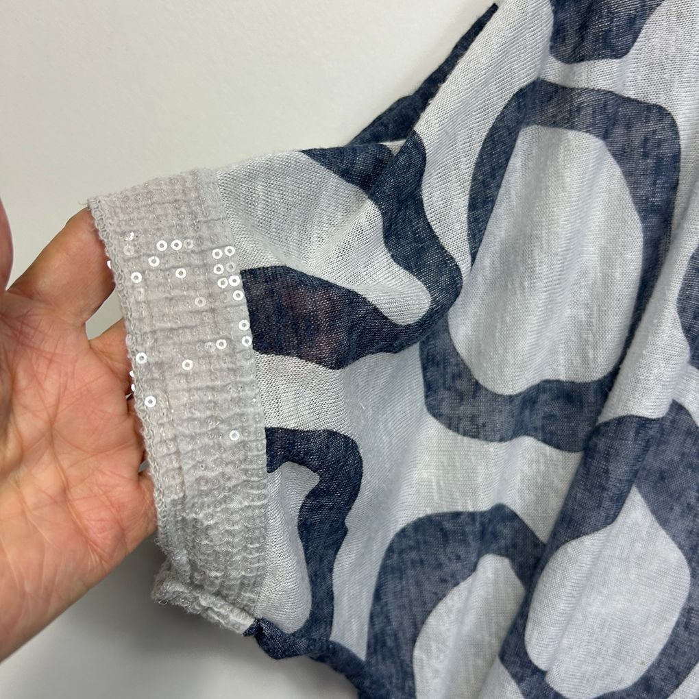The Italian Closet Grey Circle Print Sequin Trim Top - Size 14/16