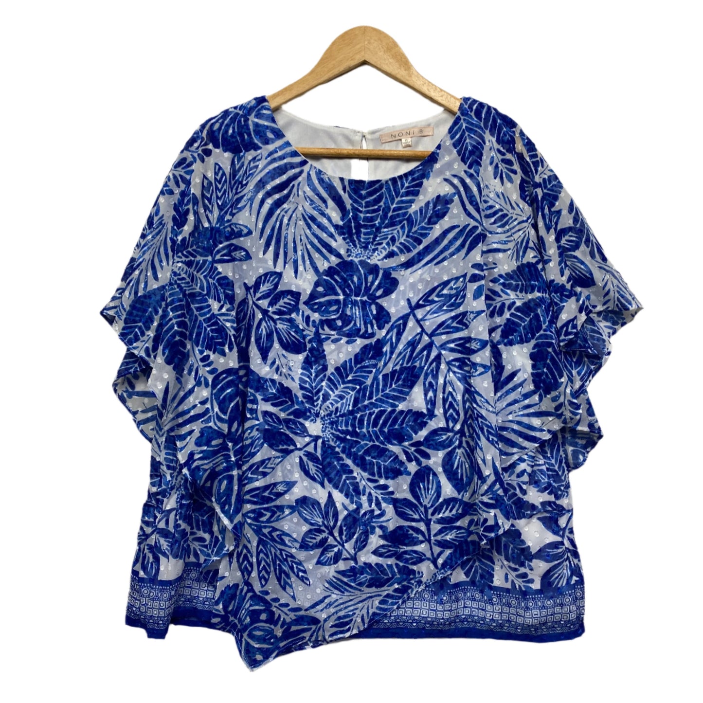 Noni B Top  Size 18 Blue White Floral Sheer Overlay