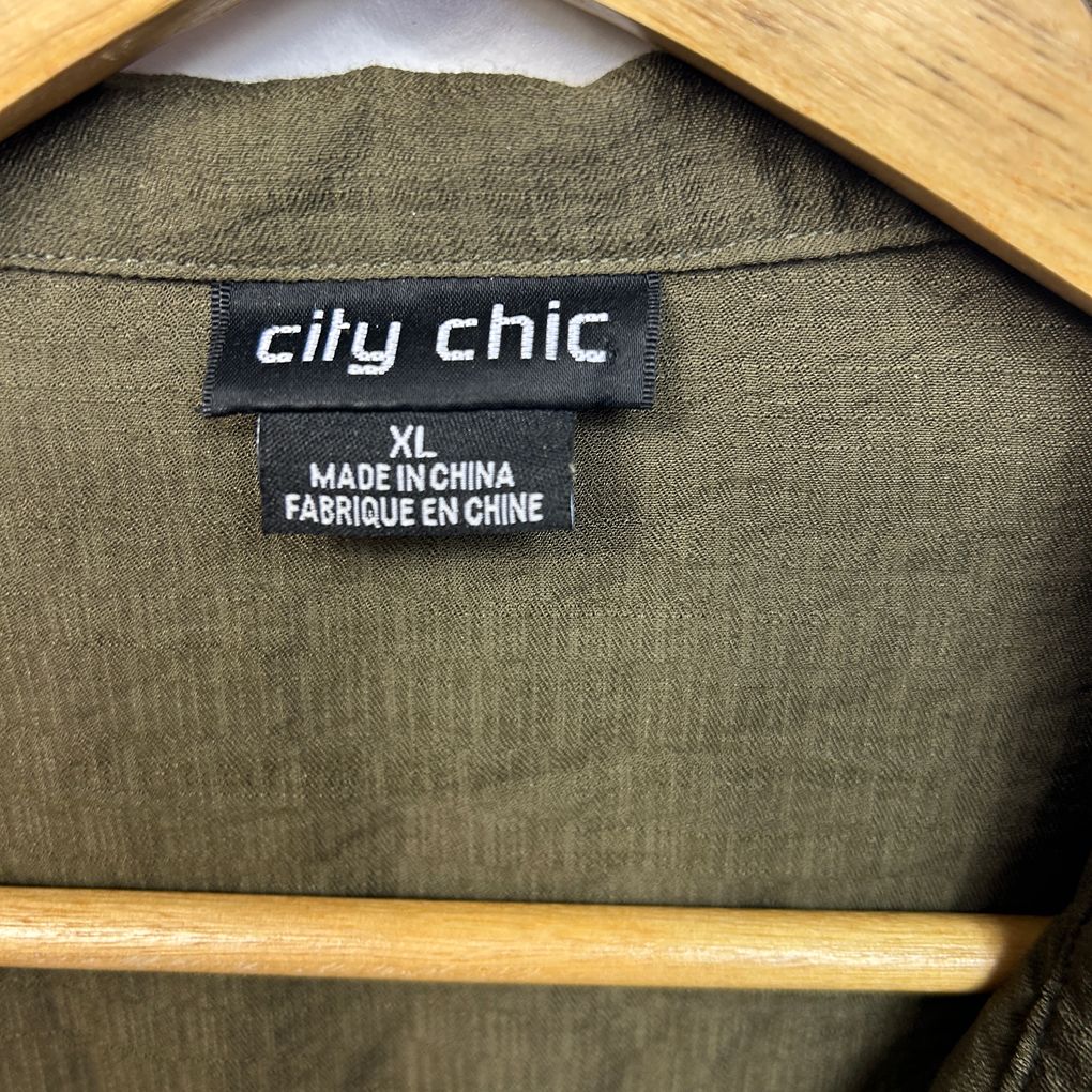City Chic Khaki Tie Front Shirt - Size 22/XL