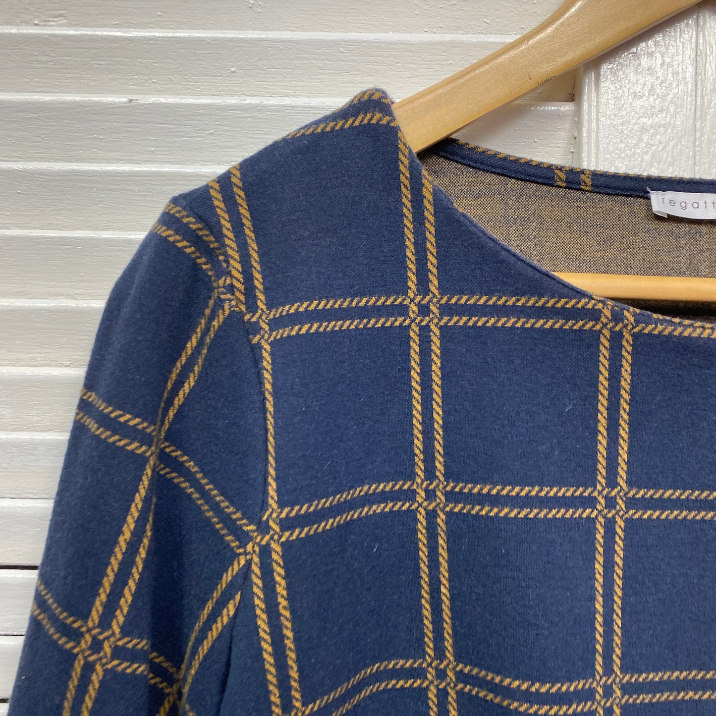 Regatta Top Size 14 Navy Mustard Check Thick Long Sleeve