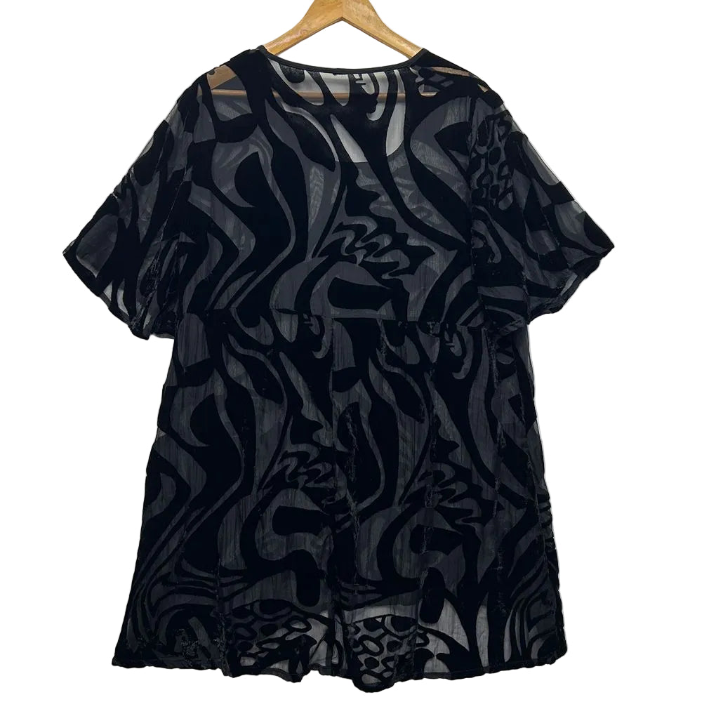 Taking Shape Black Velvet Burnout Sheer Top - Size 16/18