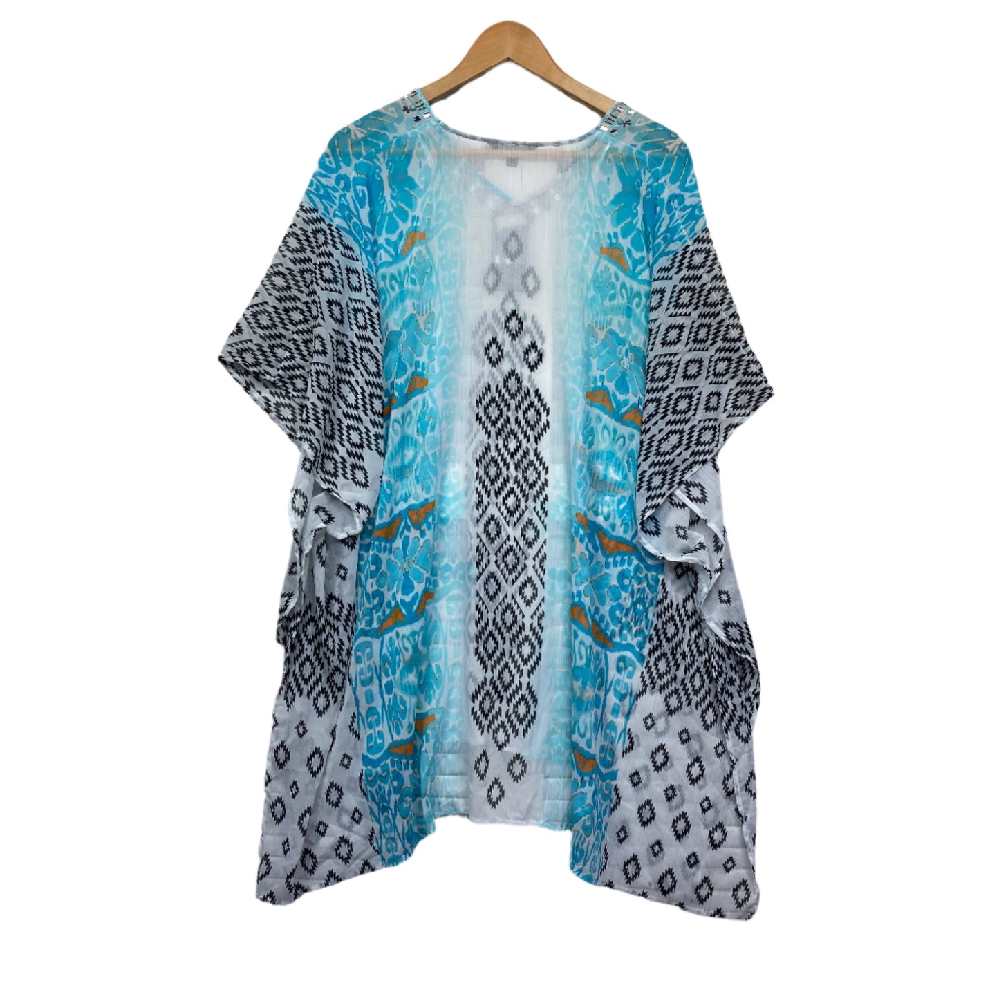 Liz Jordan Kaftan Top Size Large XL Sheer Short Sleeve Swim New