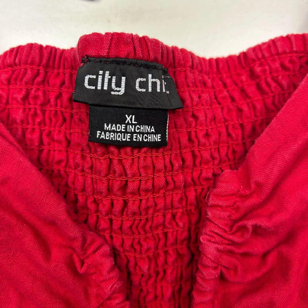 City Chic Red Linen Dress - Size 22/XL