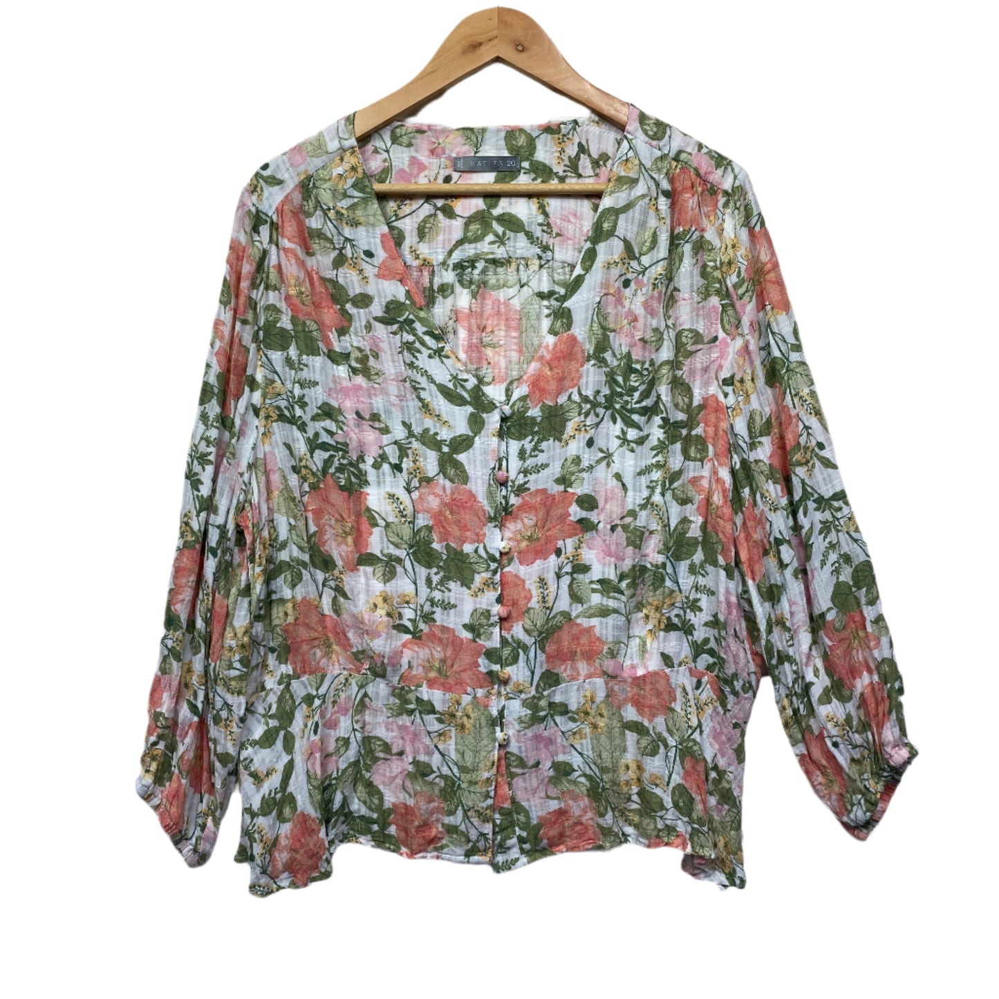 Katies Top Size 20 Long Sleeve Multicoloured Floral Button Up