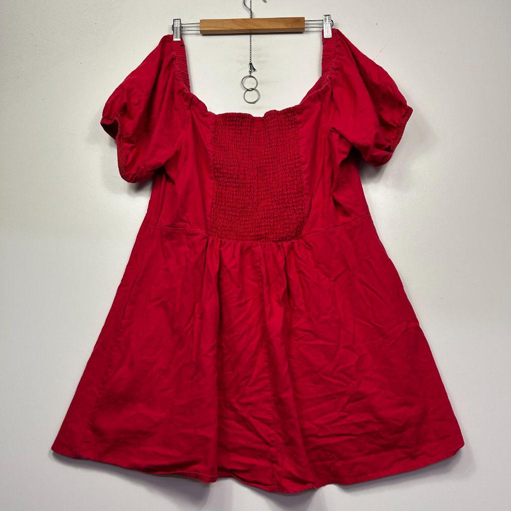 City Chic Red Linen Dress - Size 22/XL