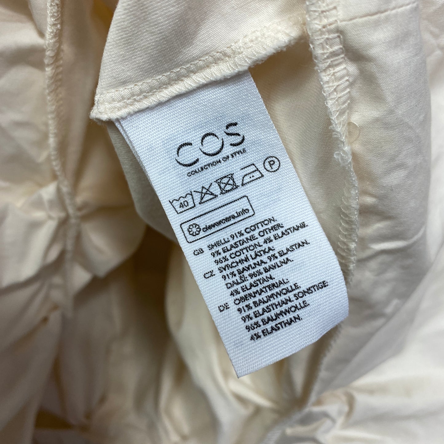 COS Top Size 14 Cream Gathered Waist Short Sleeve