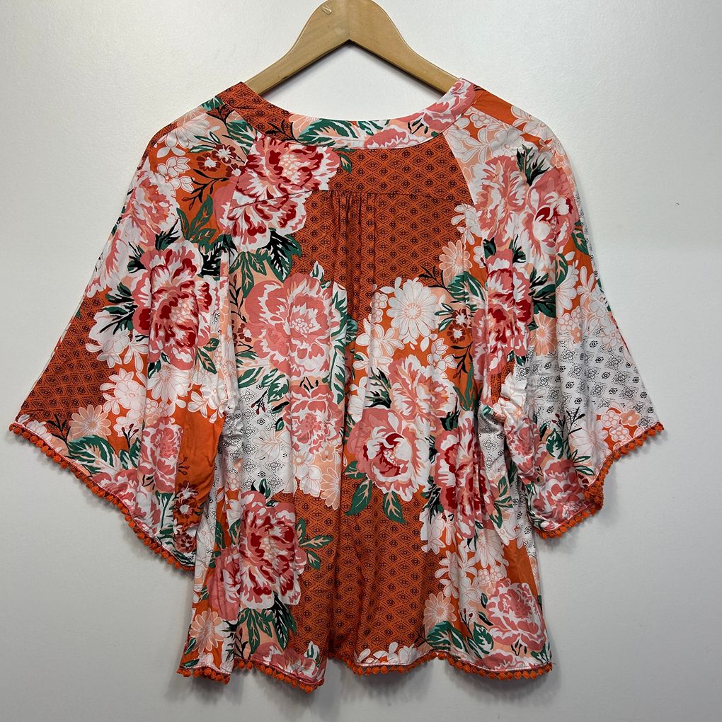 Jaase Orange Floral Top - Size M/14/16